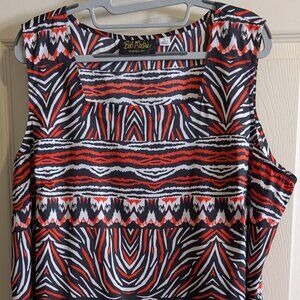 Bob Mackie Womens Size XL Sleeveless Multicolored Tank Top Blk/Org/Wht